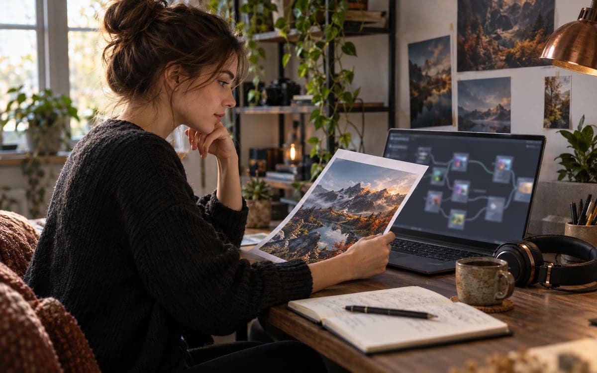 Editorial illustration of a workstation used for image workflows
